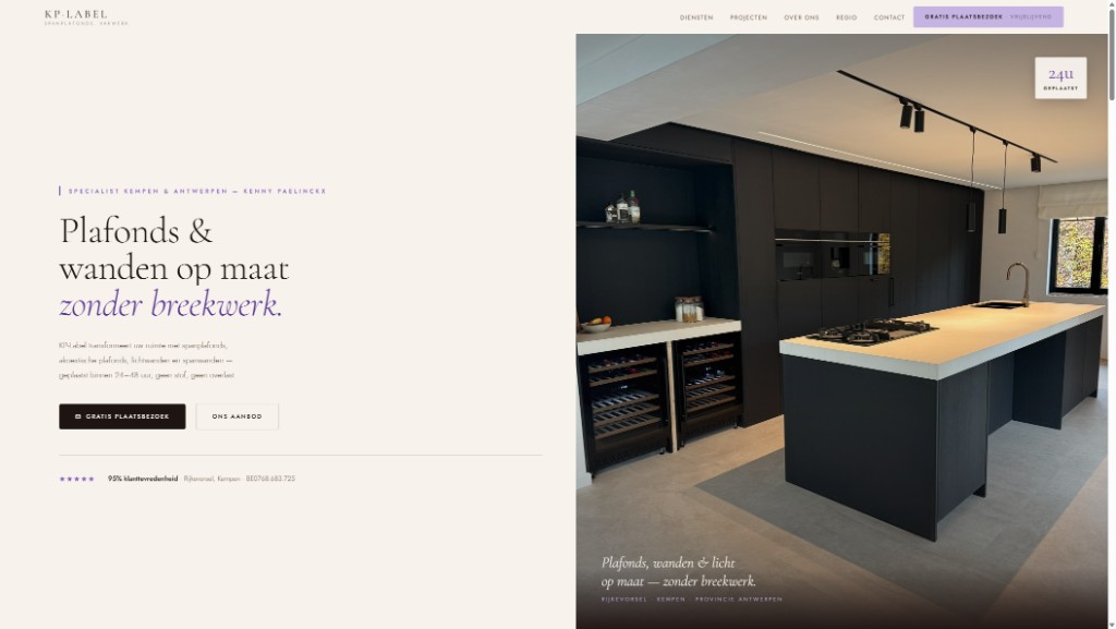 Live voorbeeld van klantwebsite KP-LABEL